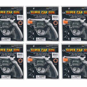 8 Ring Shot Cap Gun Black Police Revolver Toy Pistol Plastic – 6 Pack